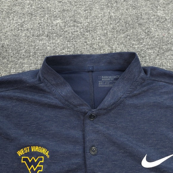West Virginia Mountaineers Polo Shirt Mens L Blue NCAA Golf Nike DriFit Blade - Picture 5 of 12